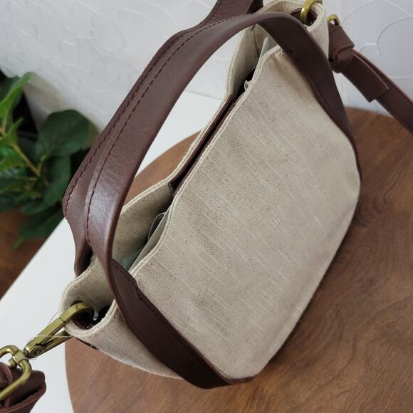 Madewell Sydney Womens Crossbody Cream Cotton Linen Edition Leather Strap NEW - Picture 6 of 11